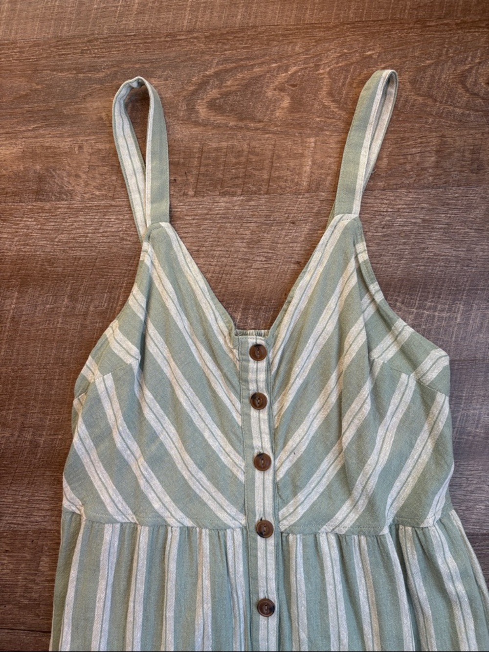 Sleeveless Button-Front Midi Dress in Sage Stripe and White - Picture 4 of 16